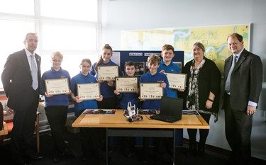 Pupils from Milford Haven School were awarded certificates by the Minister for successfully completing a unit in Robotics as part of the Port’s Waterway Robotics Challenge