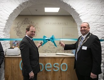 Alec Don and Councillor Colin Sharp cut the ribbon at Milford Haven Museum's new visitor centre