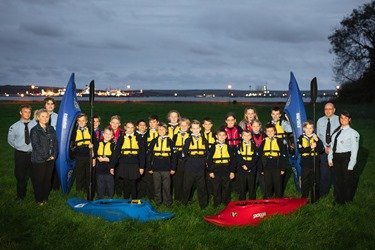 Anna Malloy, PR and Communications Manager at the Port, with 2nd Milford Haven Sea Scouts and their new buoyancy aids